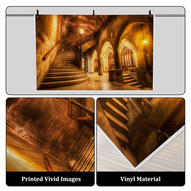 AOFOTO 12x8ft Vintage Medieval Castle Interior Backdrop Retro Archway Columns Photography Background Old Stairway Dim Light Architecture Pillars Photo Studio Props Wedding Artistic Portrait Vinyl - Image 3
